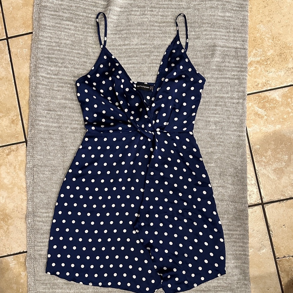 PrettyLittleThing Navy and White Polka Dot Casual Dress